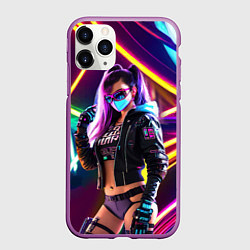 Чехол iPhone 11 Pro матовый Cool girl - cyberpunk - neon glow, цвет: 3D-фиолетовый