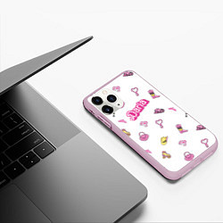 Чехол iPhone 11 Pro матовый Дарья - в стиле барби: аксессуары паттерн, цвет: 3D-розовый — фото 2