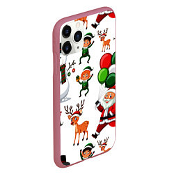 Чехол iPhone 11 Pro матовый Зимний праздник - деды морозы гномы олени, цвет: 3D-малиновый — фото 2