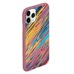 Чехол iPhone 11 Pro матовый Разноцветные брызги жёлтые и голубые, цвет: 3D-малиновый — фото 2