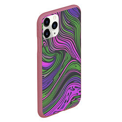 Чехол iPhone 11 Pro матовый Волнистый узор фиолетовый и зелёный, цвет: 3D-малиновый — фото 2
