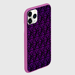 Чехол iPhone 11 Pro матовый Фиолетовые ромбы на чёрном фоне, цвет: 3D-фиолетовый — фото 2