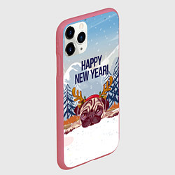 Чехол iPhone 11 Pro матовый Мопс с оленьими рогами, цвет: 3D-малиновый — фото 2