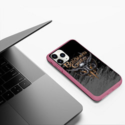 Чехол iPhone 11 Pro матовый Балудрс гейт лого - черно-белый, цвет: 3D-малиновый — фото 2