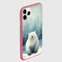 Чехол iPhone 11 Pro матовый Мишка в зимнем лесу в стиле фолк-арт, цвет: 3D-малиновый — фото 2