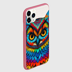Чехол iPhone 11 Pro матовый Сова желтоглазая с разноцветными перьями, цвет: 3D-малиновый — фото 2