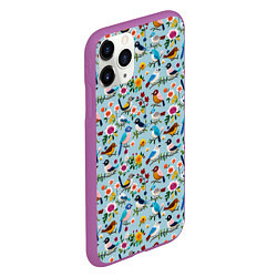 Чехол iPhone 11 Pro матовый Вязаные птички паттерн, цвет: 3D-фиолетовый — фото 2