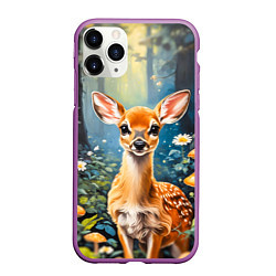 Чехол iPhone 11 Pro матовый Олененок в волшебном лесу, цвет: 3D-фиолетовый