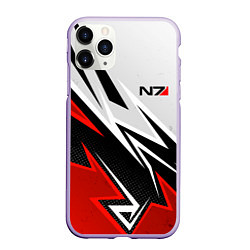 Чехол iPhone 11 Pro матовый N7 mass effect - white and red, цвет: 3D-светло-сиреневый