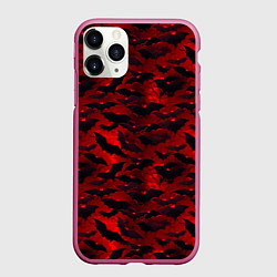 Чехол iPhone 11 Pro матовый Летучие мыши в красную ночь, цвет: 3D-малиновый