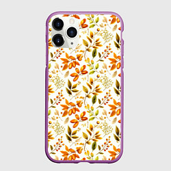 Чехол iPhone 11 Pro матовый Осенние листья и желуди, цвет: 3D-фиолетовый