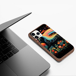 Чехол iPhone 11 Pro матовый Лошадка с радужной гривой в стиле фолк-арт, цвет: 3D-коричневый — фото 2
