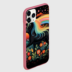 Чехол iPhone 11 Pro матовый Лошадка с радужной гривой в стиле фолк-арт, цвет: 3D-малиновый — фото 2