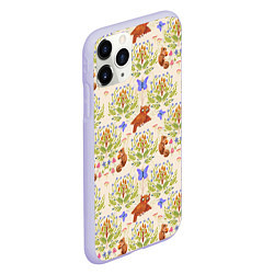Чехол iPhone 11 Pro матовый Сказочный лес бурундук и сова в деревьях, цвет: 3D-светло-сиреневый — фото 2