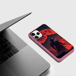 Чехол iPhone 11 Pro матовый Samurai and red moon - нейросеть, цвет: 3D-малиновый — фото 2