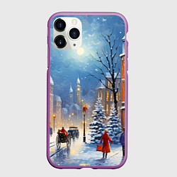 Чехол iPhone 11 Pro матовый Новогодний городской пейзаж, цвет: 3D-фиолетовый
