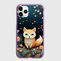 Чехол iPhone 11 Pro матовый Фэнтезийная лисичка в лесу фолк-арт, цвет: 3D-фиолетовый