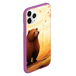 Чехол iPhone 11 Pro матовый Мишка в осеннем лесу фолк-арт, цвет: 3D-фиолетовый — фото 2