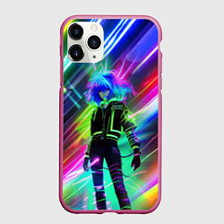 Чехол iPhone 11 Pro матовый Неоновая девчонка - аниме - нейросеть, цвет: 3D-малиновый