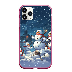 Чехол iPhone 11 Pro матовый Снежный бой, цвет: 3D-малиновый