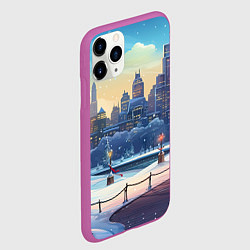 Чехол iPhone 11 Pro матовый Зимний большой город, цвет: 3D-фиолетовый — фото 2