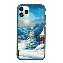 Чехол iPhone 11 Pro матовый Зимний домик и елка, цвет: 3D-темно-зеленый