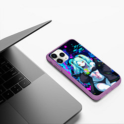 Чехол iPhone 11 Pro матовый Ребекка и граффити - киберпанк, цвет: 3D-фиолетовый — фото 2