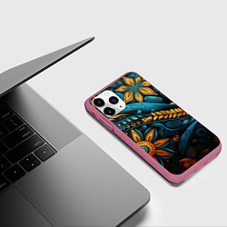 Чехол iPhone 11 Pro матовый Узор с растительными элементами, цвет: 3D-малиновый — фото 2