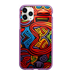 Чехол iPhone 11 Pro матовый Разноцветный узор в стиле абстракционизм, цвет: 3D-фиолетовый
