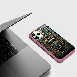 Чехол iPhone 11 Pro матовый Орнамент с маской в египетском стиле, цвет: 3D-малиновый — фото 2