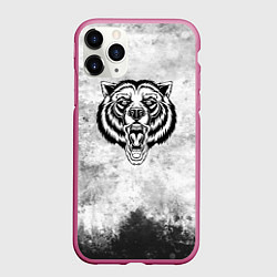 Чехол iPhone 11 Pro матовый Texture - медведь в ярости, цвет: 3D-малиновый