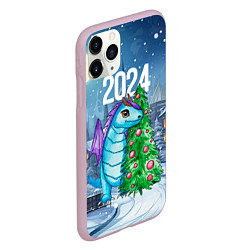 Чехол iPhone 11 Pro матовый Дракон у новогодней елки 2024, цвет: 3D-розовый — фото 2