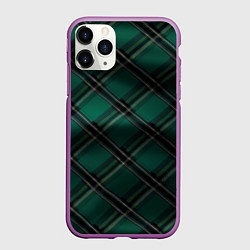 Чехол iPhone 11 Pro матовый Тёмно-зелёная диагональная шотландская клетка, цвет: 3D-фиолетовый
