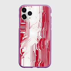 Чехол iPhone 11 Pro матовый Красные линии на белом фоне киберпанк, цвет: 3D-фиолетовый