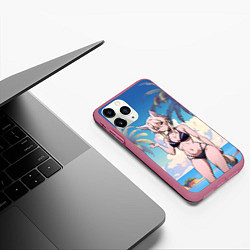 Чехол iPhone 11 Pro матовый Дзета в купальнике, цвет: 3D-малиновый — фото 2