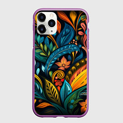 Чехол iPhone 11 Pro матовый Растительный узор в бразильском стиле, цвет: 3D-фиолетовый