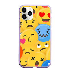 Чехол iPhone 11 Pro матовый Смайлы разные эмоции, цвет: 3D-светло-сиреневый
