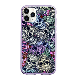 Чехол iPhone 11 Pro матовый Черепа с короной паттерн, цвет: 3D-светло-сиреневый