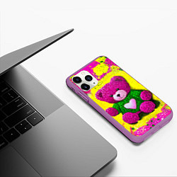 Чехол iPhone 11 Pro матовый Розовый мишка в вязаном свитере, цвет: 3D-фиолетовый — фото 2