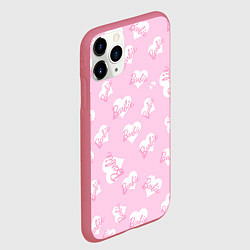 Чехол iPhone 11 Pro матовый Барби: белые сердца на розовом паттерн, цвет: 3D-малиновый — фото 2