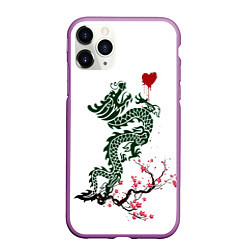 Чехол iPhone 11 Pro матовый Дракон на сакуре, цвет: 3D-фиолетовый