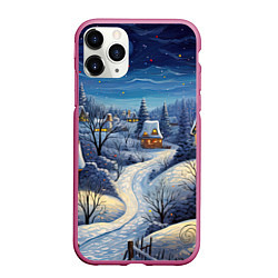 Чехол iPhone 11 Pro матовый Деревня новогодняя, цвет: 3D-малиновый