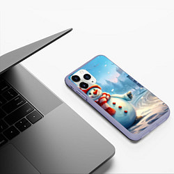 Чехол iPhone 11 Pro матовый Снеговик новогодний, цвет: 3D-светло-сиреневый — фото 2