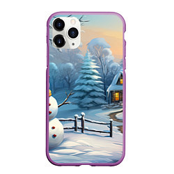 Чехол iPhone 11 Pro матовый Новый год и снеговик, цвет: 3D-фиолетовый