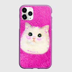 Чехол iPhone 11 Pro матовый Кот мем в сердечках, цвет: 3D-фиолетовый