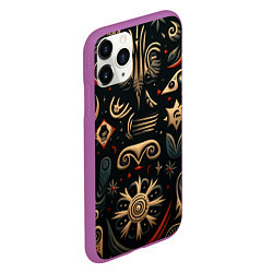 Чехол iPhone 11 Pro матовый Абстрактный узор в славянском стиле на тёмном фоне, цвет: 3D-фиолетовый — фото 2