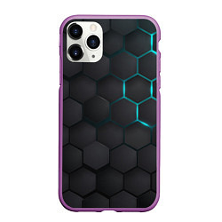 Чехол iPhone 11 Pro матовый Чёрный фон соты, цвет: 3D-фиолетовый