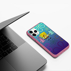 Чехол iPhone 11 Pro матовый Spongebob workout, цвет: 3D-малиновый — фото 2