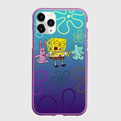 Чехол iPhone 11 Pro матовый Spongebob workout, цвет: 3D-фиолетовый