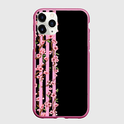 Чехол iPhone 11 Pro матовый Сакура и полосы, цвет: 3D-малиновый